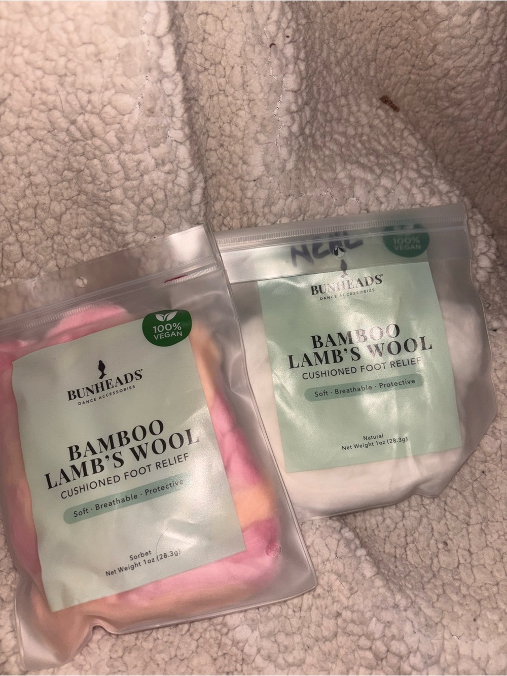 Capezio Bunheads Bamboo Lamb’s Wool Pointe Shoe Toe Padding Lot of 2 1 oz
